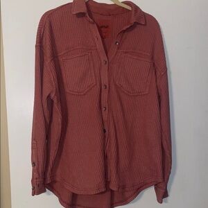 Aerie Women's Button Down Shirt in Rust Red